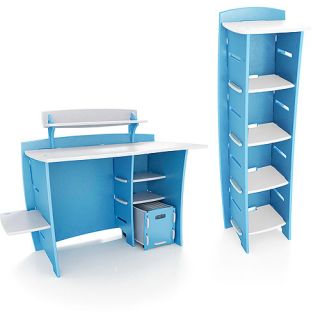 No Tools Assembly   Desk and Bookcase Set, Blue and White
