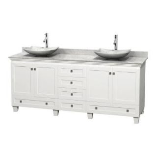 Wyndham Collection Acclaim 80 in. W Double Vanity in White with Marble Vanity Top in Carrara White and White Carrara Sinks WCV800080DWHCMGS6MXX