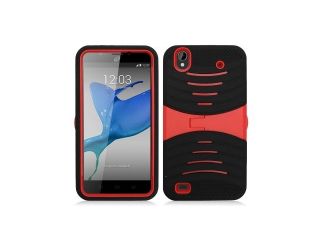 ZTE Quartz Z797C Hard Cover and Silicone Protective Case   Hybrid Black/Red w/ Stand