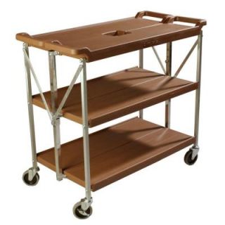 Carlisle 350 lb. Tan Large Fold 'N Go Heavy Duty 3 Tier Collapsible Utility Cart and Portable Service Transport SBC203125