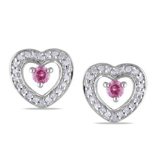 Miadora Sterling Silver 1/3ct TDW Pink and White Diamond Heart