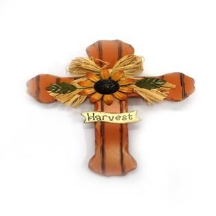 Be Thankful Harvest Wooden Cross Décor  Orange Color With Harvest