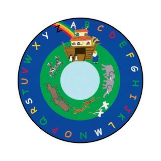 Learning Carpets Cut Pile Rug Round Blue Educational Area Rug (Common 7 ft x 7 ft; Actual 6 ft 6 in x 6 ft 6 in)
