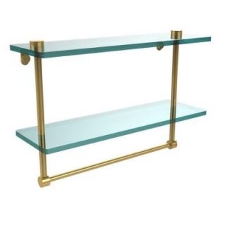Allied Brass 16 in. W x 16 in. L 2 Tiered Glass Shelf with Integrated Towel Bar in Polished Brass NS 2/16TB PB