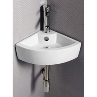 Elanti  Porcelain White Wall Mounted Corner Sink 17 x 12 Inch
