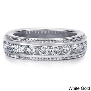 Amore 14K Gold 2ct TDW Machine set Milgrain Edge Diamond Wedding Band