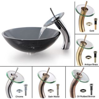 Kraus Glass Sink Combinations Clear Vessel and Waterfall Faucet