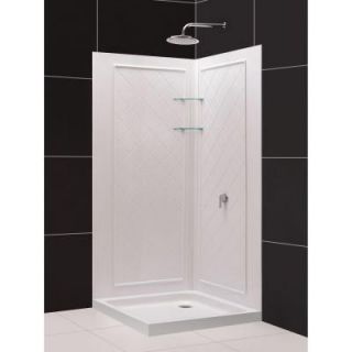 DreamLine SlimLine 36 in. x 36 in. Double Threshold Shower Base in White with Back Walls DL 6180 01