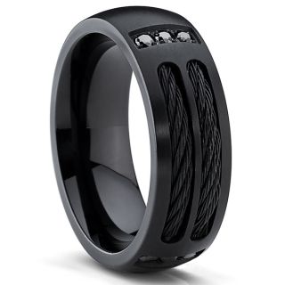 Oliveti Mens Black Titanium Cubic Zirconia Domed Comfort Fit Ring