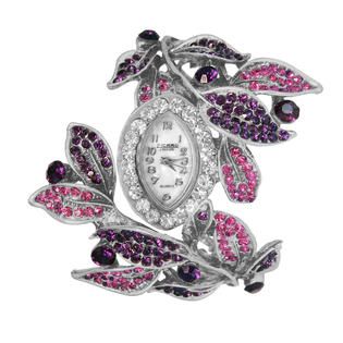 American Exchange Silver Plated Leaf Bangle with Purple Stones Watch