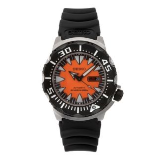 SEIKO Mens Divers Automatic Orange Dial Black Rubber Strap Watch