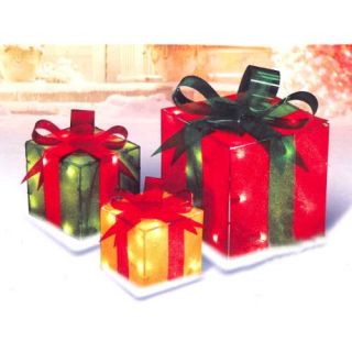 3 Piece Glistening Gift Box Lighted Christmas Yard Art Decoration Set