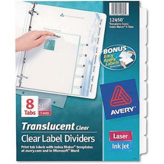 Avery Index Maker Clear Label Punched Translucent Dividers, 8 Tab, Available in Multiple Pack Sizes