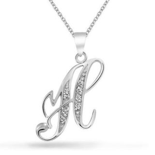 Bling Jewelry 925 Sterling Silver CZ Cursive Initial Letter H Alphabet Necklace 16in