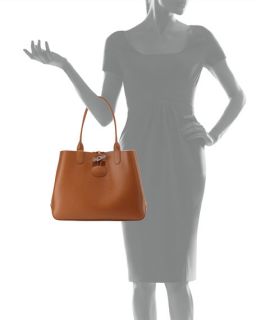 Longchamp Roseau Reversible Leather Shoulder Tote Bag, Cognac/Ecru