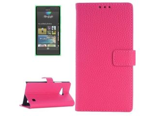 Litchi Texture Horizontal Flip Magnetic Buckle Leather Case with Card Slots & Wallet & Holder for Nokia Lumia 735 (Magenta)