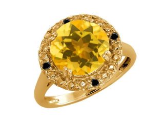 3.94 Ct Round Citrine and Diamond Gold Plated Sterling Silver Ring