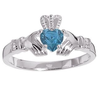 Sterling Silver Birthstone colored Crystal Claddagh Ring  