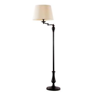 Hampton Bay 59 in. Oil Rubbed Bronze Swing Arm Floor Lamp with Fabric Shade 1000051631