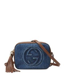Gucci Soho Small Denim Shoulder Bag, Denim/Brown