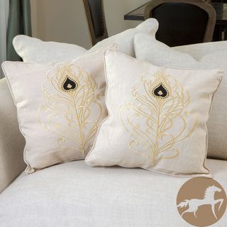 Light Brown Embroidered Pillows (Set of 2)