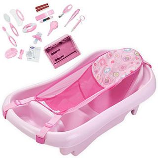 Deluxe Baby Bath Tub with Sling & Health Kit Bundle (Pink)