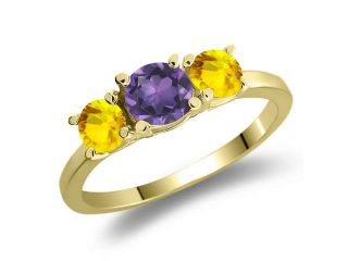 1.17 Ct Round Purple Amethyst Yellow Sapphire 925 Yellow Gold Plated Silver Ring