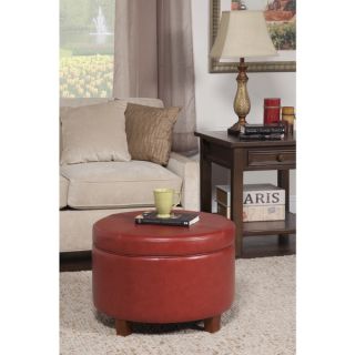 HomePop Cinnamon Red Leatherette Round Storage Ottoman