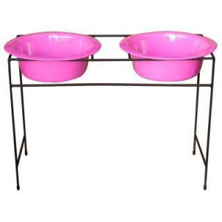 Platinum Pets 8 Cup Wrought Iron Modern Diner Dog Stand with Extra Wide Rimmed Bowls in Pink MDDS64PNK