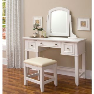 Home Styles Naples Vanity Table, Mirror and Bench, White