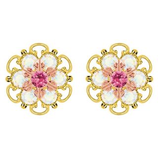 Lucia Costin Gold Over Silver Pink White Crystal Stud Earrings