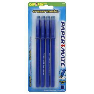 Paper Mate Eraser Mate Ball Point Pens, Cap Pen, Medium (1.0 mm), Blue