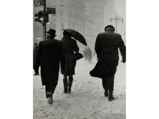 Group of people walking on a snow covered road during a blizzard, New York City, USA Poster Print (18 x 24)