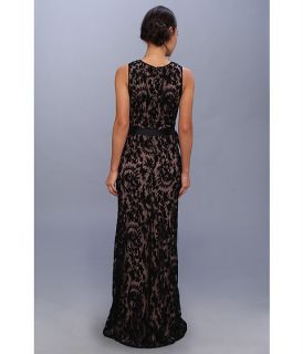 Adrianna Papell Embroidered Lace Gown w/ Nude Lining Black