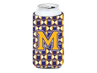 Letter M Football Purple and Gold Tall Boy Beverage Insulator Hugger CJ1064 MTBC