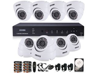 ZOSI 8CH DVR Kit 8CH H.264 Video Recorder HDMI Output 8 PCS 800TVL Color CMOS Indoor IR Cut Dome Camera Security CCTV surveillance system with 1TB HDD