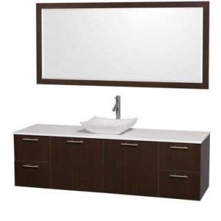 Wyndham Collection Amare 72 in. Vanity in Espresso with Man Made Stone Vanity Top in White and Carrara Marble Sink WCR410072ESWHGS3SN