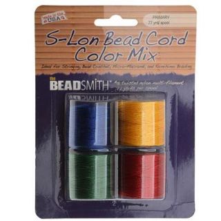 BeadSmith Super Lon Cord   Primary Mix   Four 77 Yard Spools / Size 18 Cord