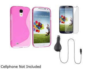 Insten Pink S TPU Case + Clear LCD Film + Retract Car Charger Compatible with Samsung Galaxy S4 i9500