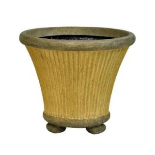 MPG 12 in. Round Sandstone Cast Stone Fluted Pot with Feet and Granite Accents PS5755AS/G