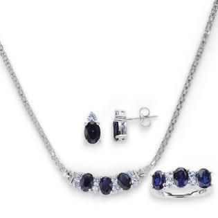 Piece 19.62 Cttw. Blue & White Sapphire Necklace, Bracelet, Ring