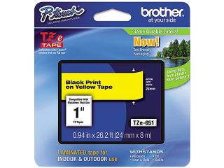 Brother P Touch TZ Series Lettering Tape, 1", Black on Yellow