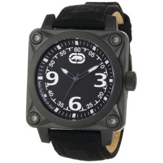 Marc Ecko Mens Black Leather Square Dial Watch  