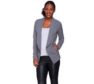 H by Halston Woven Flyaway Blazer with Ribbed Arm Panel —