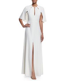 Halston Heritage Slit Front Gown with Cape