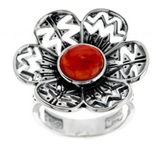 Veronica Benally Sterling Spiny Oyster Flower Ring —