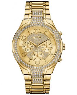 GUESS Womens Crystal Accent Gold Tone Stainless Steel Bracelet Watch