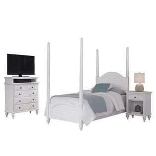 Home Styles Bermuda White Twin Poster Bed Night Stand and Media Chest