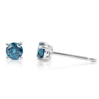 Suzy Levian 14k White Gold .33ct TDW Round Blue Diamond Stud Earrings