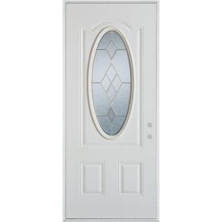 Stanley Doors 32 in. x 80 in. Geometric Zinc 3/4 Oval Lite 2 PanelPrefinished White Left Hand Inswing Steel Prehung Front Door 1102D D 32 L Z